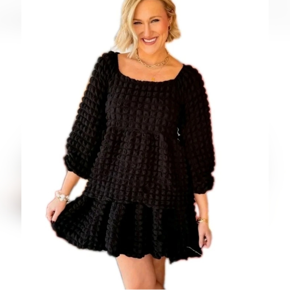 Simply Southern Bubble Mini Dress Woman XL Black Tiered Gauzy Stretchy Nwt